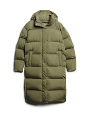 Superdry Olive Green Hooded Longline Puffer Coat - Image 5 of 7