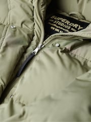 Superdry Olive Green Hooded Longline Puffer Coat - Image 7 of 7