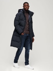 Superdry Blue Longline Hooded Puffer Coat - Image 2 of 6
