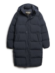 Superdry Blue Longline Hooded Puffer Coat - Image 4 of 6