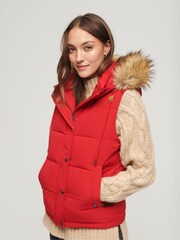 Superdry Red Everest Faux Fur Puffer Gilet - Image 1 of 3