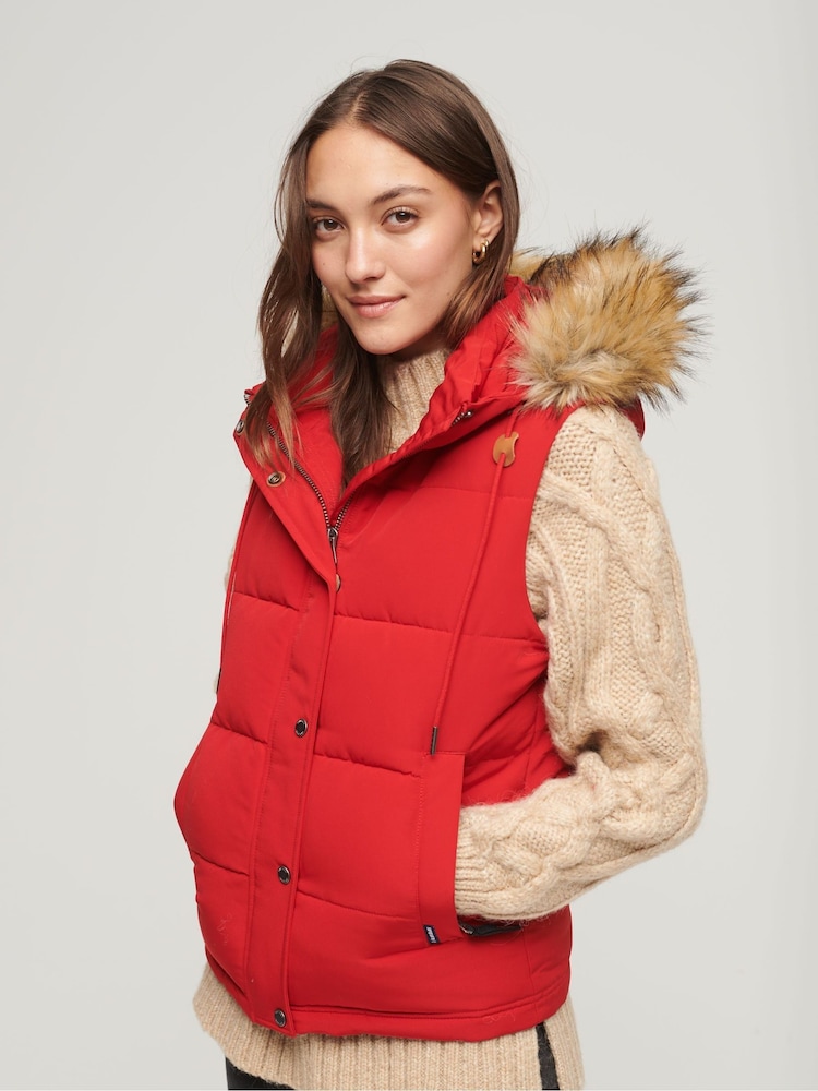 Superdry Red Everest Faux Fur Puffer Gilet - Image 1 of 3