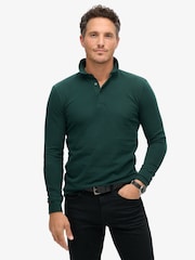 Superdry Green Long Sleeve Cotton Pique Polo Shirt - Image 1 of 5