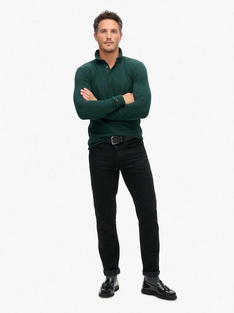 Superdry Green Long Sleeve Cotton Pique Polo Shirt - Image 2 of 5
