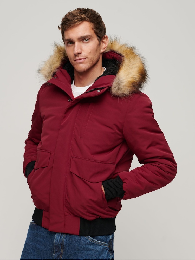 Superdry Red Hooded Everest Puffer Bomber Jacket - Image 1 of 3