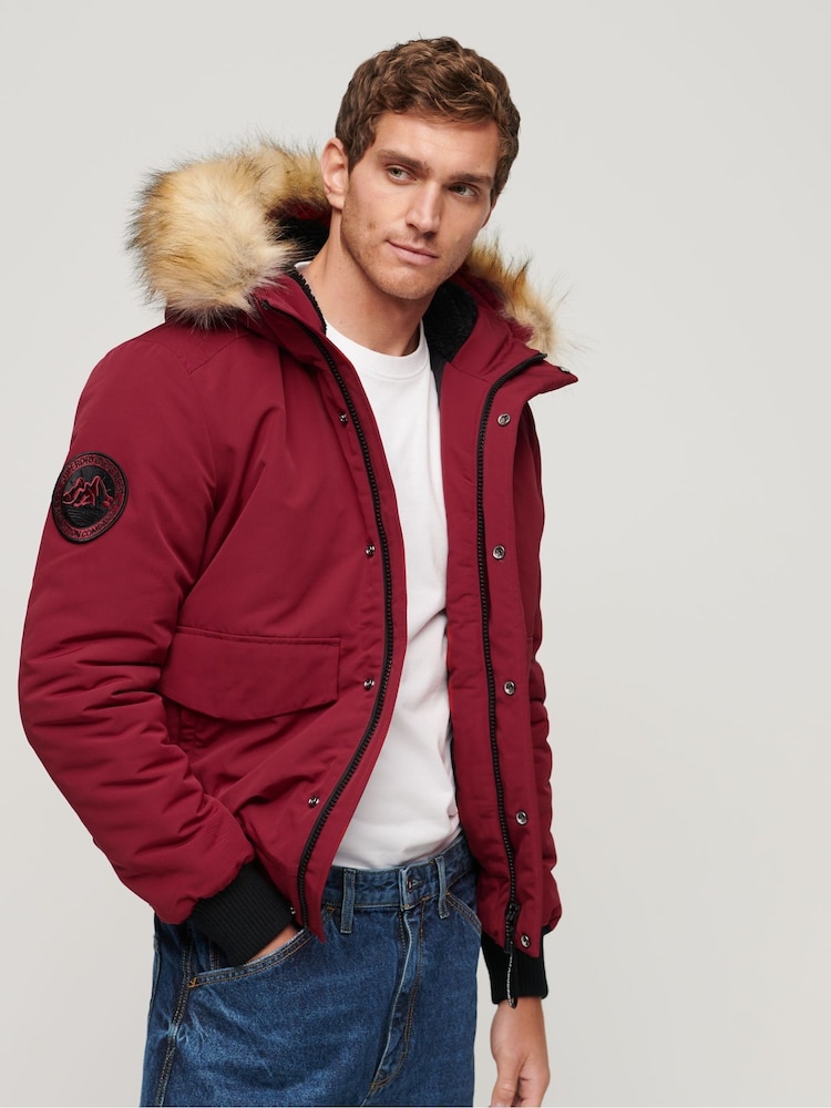 Superdry Red Hooded Everest Puffer Bomber Jacket - Image 2 of 3