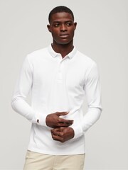 Superdry White Long Sleeve Cotton Pique Polo Shirt - Image 1 of 6