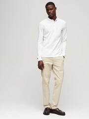 Superdry White Long Sleeve Cotton Pique Polo Shirt - Image 2 of 6