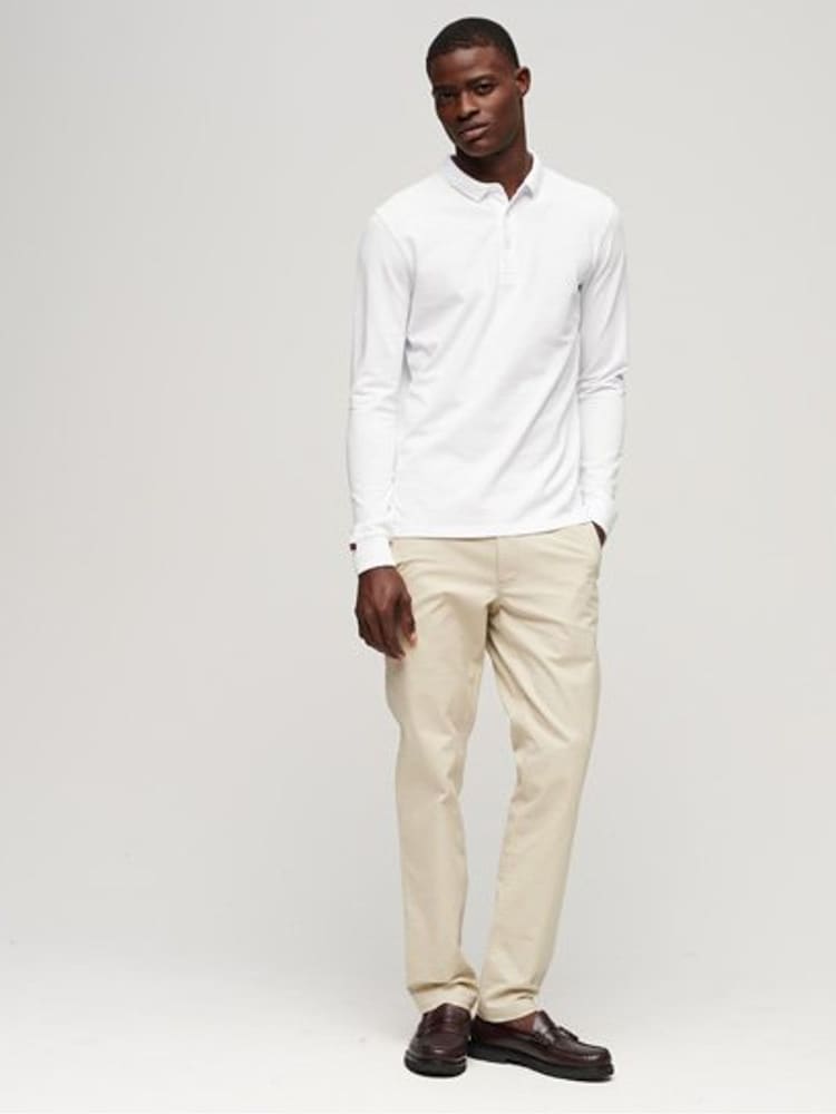 Superdry White Long Sleeve Cotton Pique Polo Shirt - Image 2 of 6