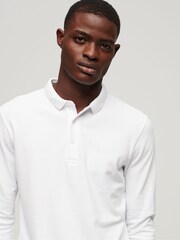 Superdry White Long Sleeve Cotton Pique Polo Shirt - Image 4 of 6