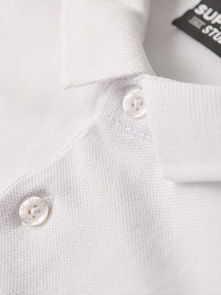 Superdry White Long Sleeve Cotton Pique Polo Shirt - Image 6 of 6