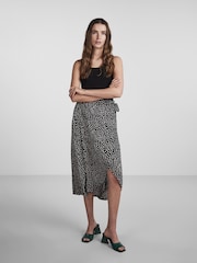 PIECES Black Printed Midi Wrap Skirt - Image 1 of 5