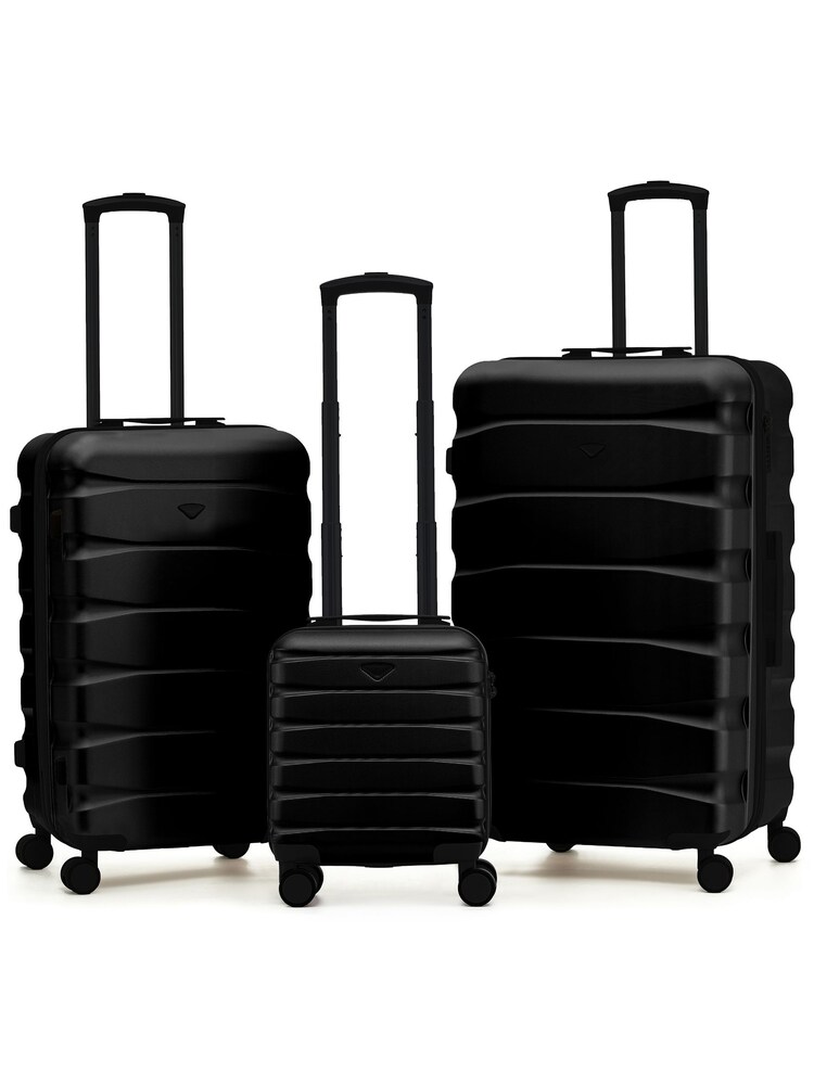 Flight Knight Black ABS Hard Shell Trunk Luggage For Holidays Carry-On 40cm, Checked Baggage Suitcase, 8-Wheel Spinner Set of 3 - Image 1 of 1