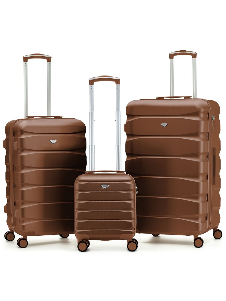 Flight Knight Metallic Brown ABS Hard Shell Trunk Luggage For Holidays Carry-On 40cm, Checked Baggage Suitcase, 8-Wheel Spinner Set of 3 - Image 1 of 1 Flight Knight Metallic Brown ABS Hard Shell Trunk Luggage For Holidays Carry-On 40cm, Checked Baggage Suitcase, 8-Wheel Spinner Set of 3 - Image 1 of 1