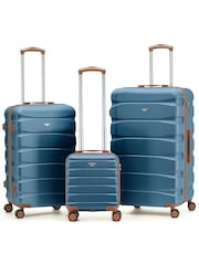 Flight Knight Cobalt Blue ABS Hard Shell Trunk Luggage For Holidays Carry-On 40cm, Checked Baggage Suitcase, 8-Wheel Spinner Set of 3 - Image 1 of 1