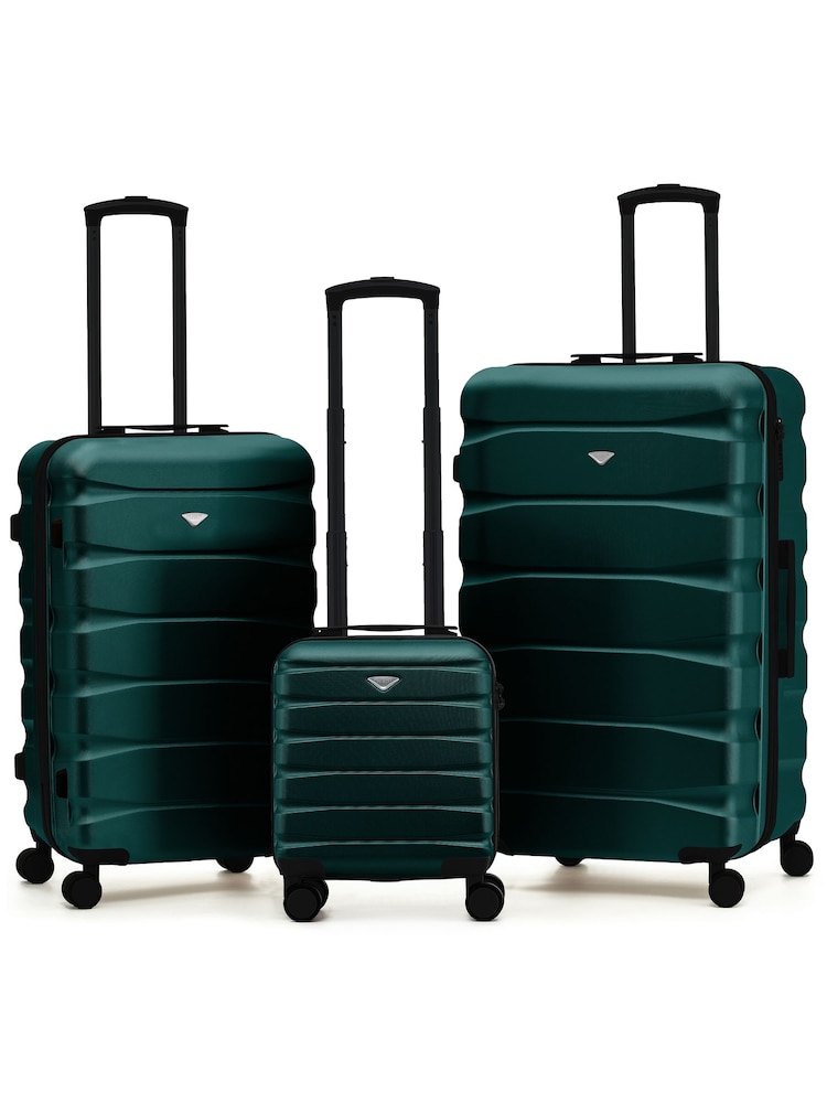 Flight Knight Green ABS Hard Shell Trunk Luggage For Holidays Carry-On 40cm, Checked Baggage Suitcase, 8-Wheel Spinner Set of 3 - Image 1 of 1