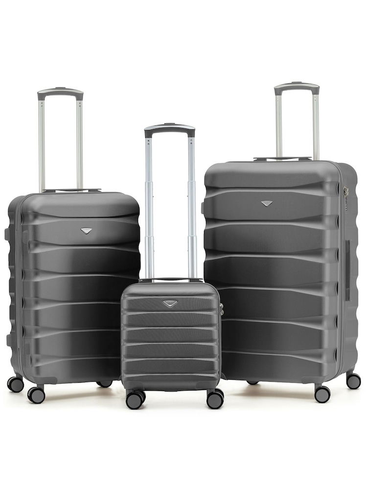 Flight Knight Grey ABS Hard Shell Trunk Luggage For Holidays Carry-On 40cm, Checked Baggage Suitcase, 8-Wheel Spinner Set of 3 - Image 1 of 1 Flight Knight Grey ABS Hard Shell Trunk Luggage For Holidays Carry-On 40cm, Checked Baggage Suitcase, 8-Wheel Spinner Set of 3 - Image 1 of 1