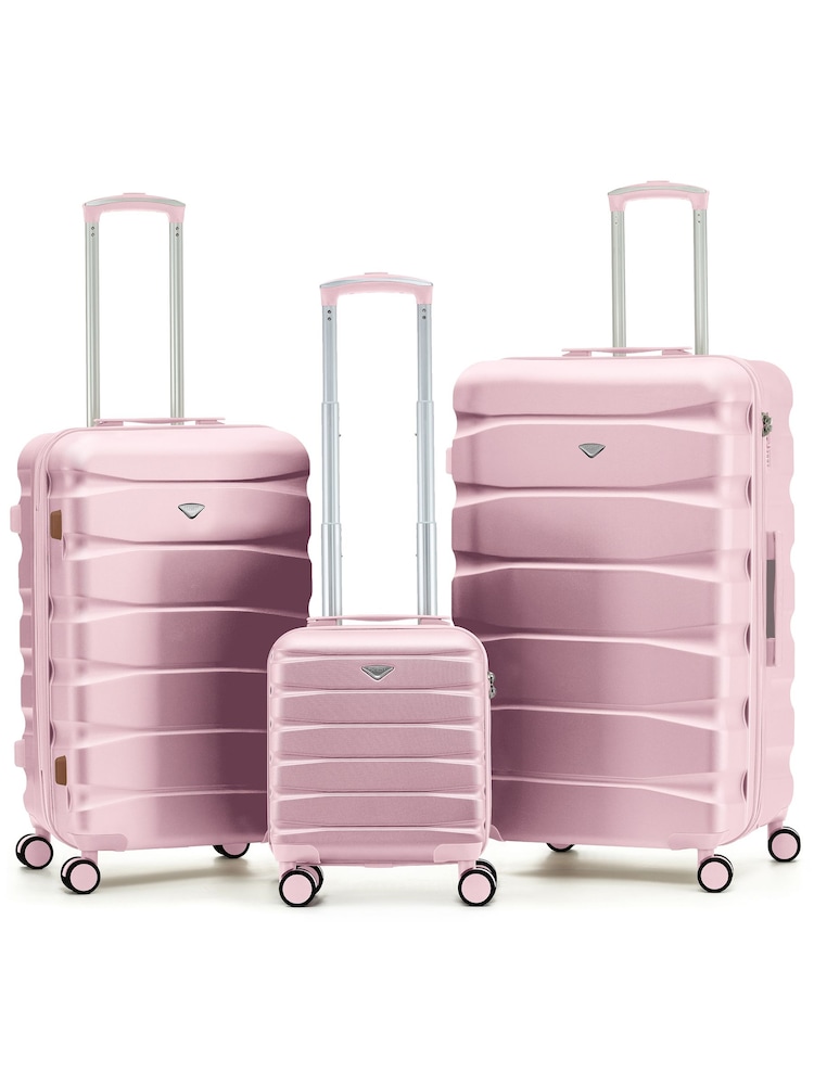 Flight Knight Light Pink ABS Hard Shell Trunk Luggage For Holidays Carry-On 40cm, Checked Baggage Suitcase, 8-Wheel Spinner Set of 3 - Image 1 of 1 Flight Knight Light Pink ABS Hard Shell Trunk Luggage For Holidays Carry-On 40cm, Checked Baggage Suitcase, 8-Wheel Spinner Set of 3 - Image 1 of 1