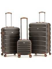 Flight Knight Brown ABS Hard Shell Trunk Luggage For Holidays Carry-On 40cm, Checked Baggage Suitcase, 8-Wheel Spinner Set of 3 - Image 1 of 1