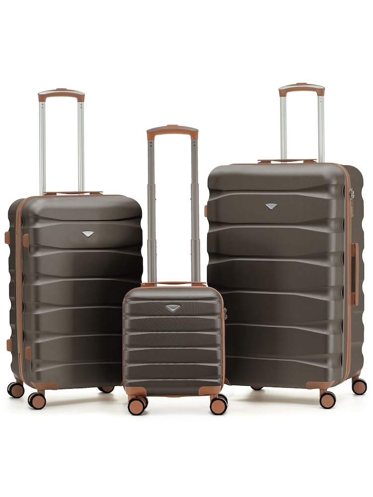 Flight Knight Brown ABS Hard Shell Trunk Luggage For Holidays Carry-On 40cm, Checked Baggage Suitcase, 8-Wheel Spinner Set of 3 - Image 1 of 1 Flight Knight Brown ABS Hard Shell Trunk Luggage For Holidays Carry-On 40cm, Checked Baggage Suitcase, 8-Wheel Spinner Set of 3 - Image 1 of 1