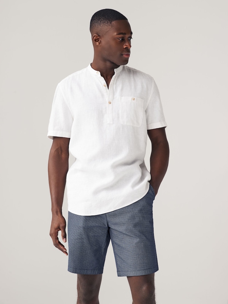 White Overhead Linen Blend Short Sleeve Shirt - Image 1 of 7