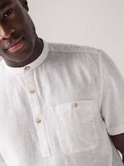 White Overhead Linen Blend Short Sleeve Shirt - Image 4 of 7