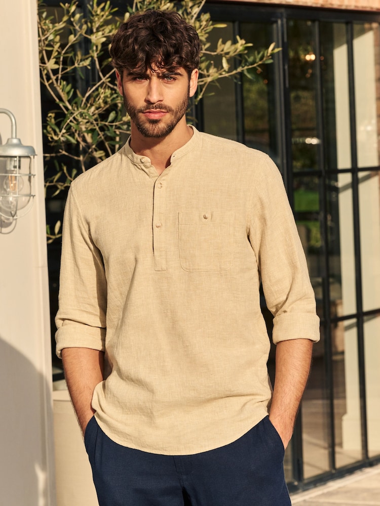 Stone Natural Overhead Linen Blend Long Sleeve Shirt - Image 1 of 9
