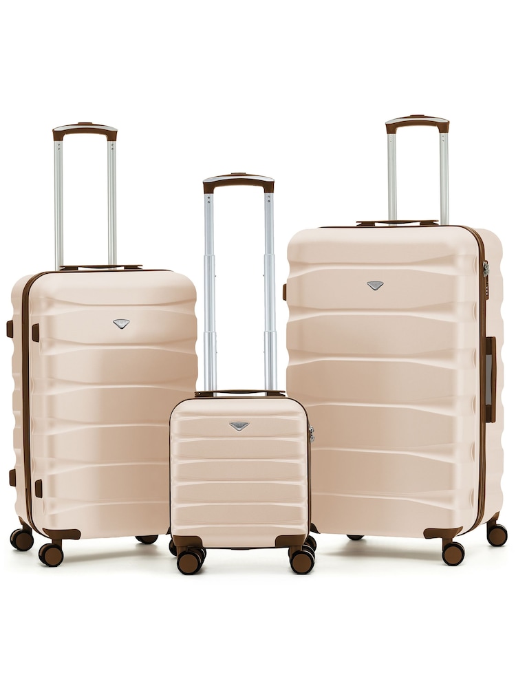 Flight Knight Cream ABS Hard Shell Trunk Luggage For Holidays Carry-On 40cm, Checked Baggage Suitcase, 8-Wheel Spinner Set of 3 - Image 1 of 1