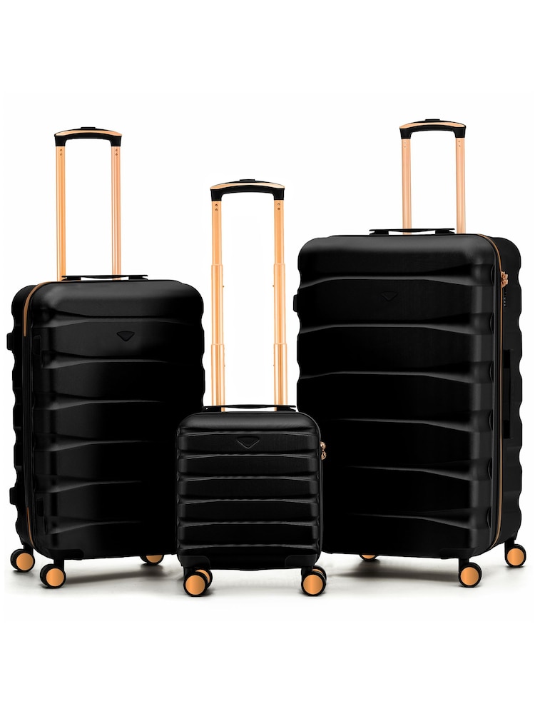 Flight Knight Black Chrome ABS Hard Shell Trunk Luggage For Holidays Carry-On 40cm, Checked Baggage Suitcase, 8-Wheel Spinner Set of 3 - Image 1 of 1 Flight Knight Black Chrome ABS Hard Shell Trunk Luggage For Holidays Carry-On 40cm, Checked Baggage Suitcase, 8-Wheel Spinner Set of 3 - Image 1 of 1