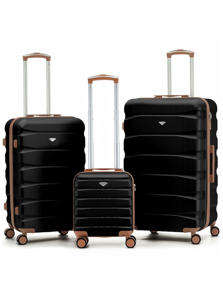 Flight Knight Coal Black ABS Hard Shell Trunk Luggage For Holidays Carry-On 40cm, Checked Baggage Suitcase, 8-Wheel Spinner Set of 3 - Image 1 of 1 Flight Knight Coal Black ABS Hard Shell Trunk Luggage For Holidays Carry-On 40cm, Checked Baggage Suitcase, 8-Wheel Spinner Set of 3 - Image 1 of 1