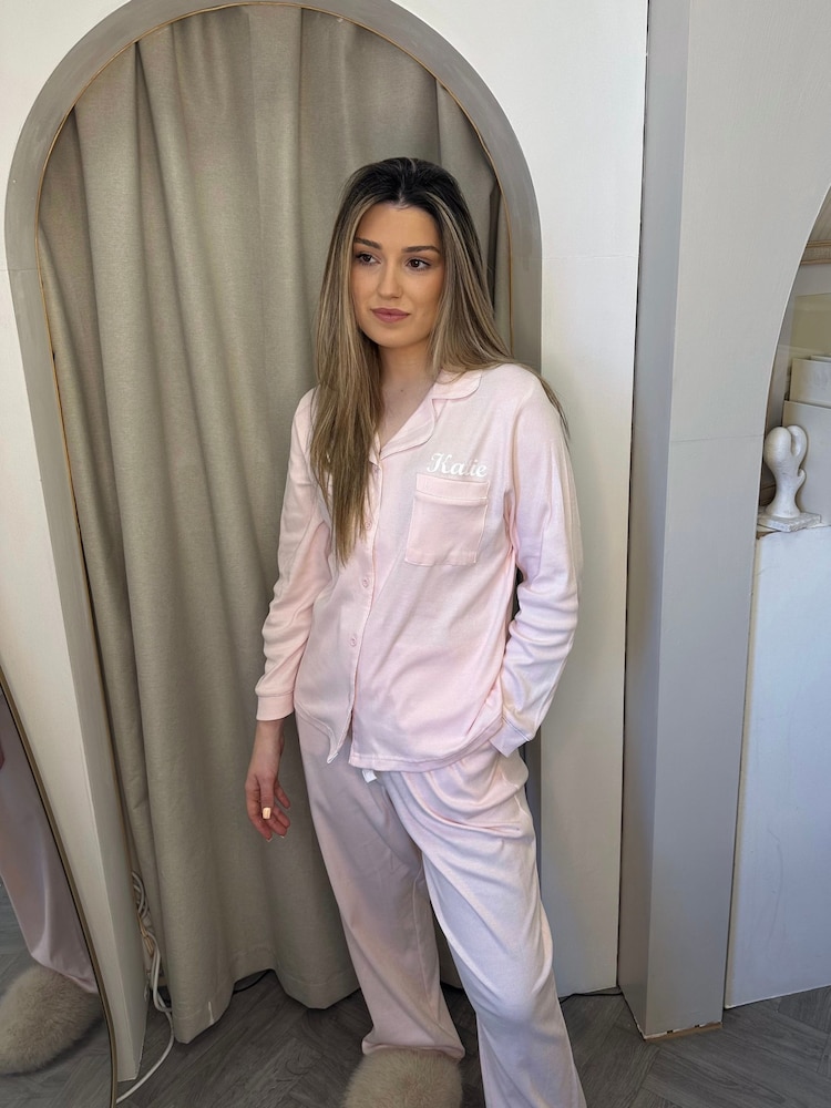 Lulabay Personalised Luxury Ribbed Jersey Long Pyjamas - Image 2 of 2 Lulabay Personalised Luxury Ribbed Jersey Long Pyjamas - Image 2 of 2