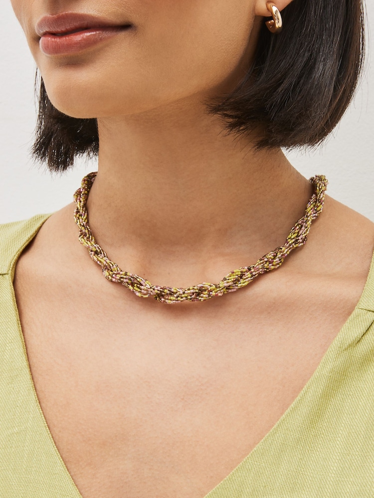 Lime Green Twisted Beaded Short Necklace - Image 1 of 3