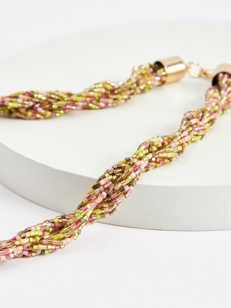 Lime Green Twisted Beaded Short Necklace - Image 3 of 3 Lime Green Twisted Beaded Short Necklace - Image 3 of 3