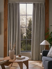 Black/White Monochrome Woven Geometric Wave Header Lined Curtains - Image 2 of 6