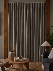 Black/White Monochrome Woven Geometric Wave Header Lined Curtains - Image 3 of 6