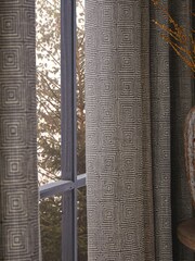 Black/White Monochrome Woven Geometric Wave Header Lined Curtains - Image 4 of 6