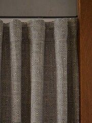 Black/White Monochrome Woven Geometric Wave Header Lined Curtains - Image 5 of 6