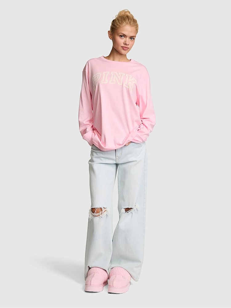 Victoria's Secret Pink Coconut Pink Logo Cotton Long Sleeve T-Shirt - Image 1 of 2