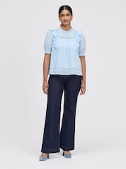Finery Blue Jolin Puff Sleeve Cotton Top - Image 1 of 4