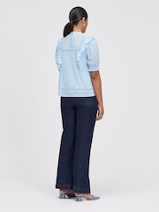 Finery Blue Jolin Puff Sleeve Cotton Top - Image 2 of 4