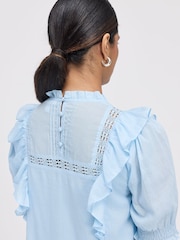 Finery Blue Jolin Puff Sleeve Cotton Top - Image 3 of 4