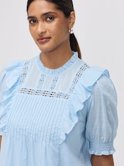 Finery Blue Jolin Puff Sleeve Cotton Top - Image 4 of 4