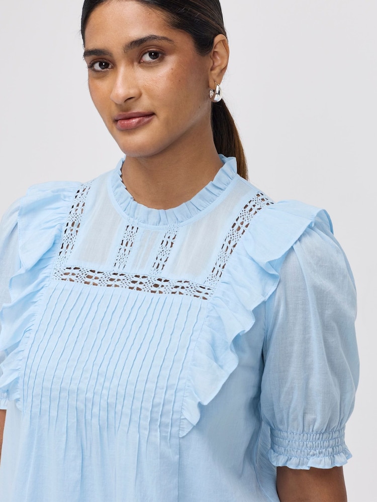 Finery Blue Jolin Puff Sleeve Cotton Top - Image 4 of 4