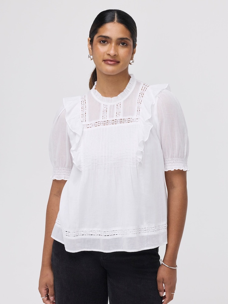 Finery White Jolin Puff Sleeve Cotton Top - Image 1 of 4