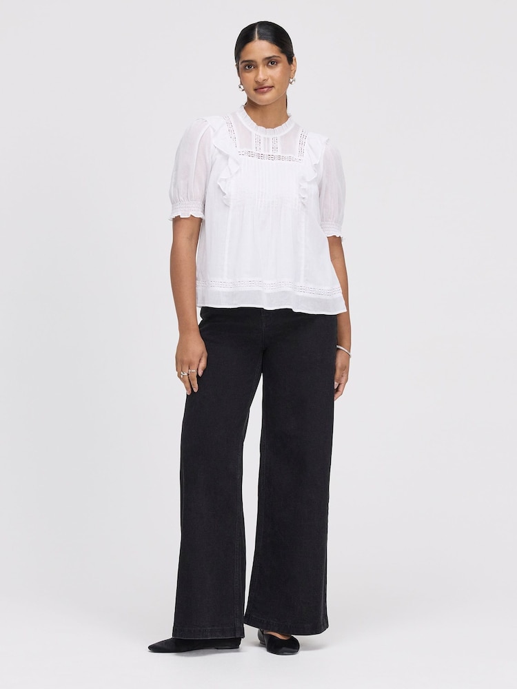 Finery White Jolin Puff Sleeve Cotton Top - Image 2 of 4