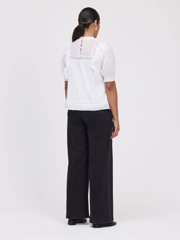 Finery White Jolin Puff Sleeve Cotton Top - Image 4 of 4