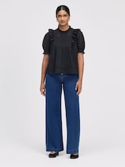 Finery Black Jolin Puff Sleeve Cotton Top - Image 1 of 4