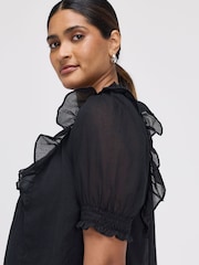 Finery Black Jolin Puff Sleeve Cotton Top - Image 2 of 4
