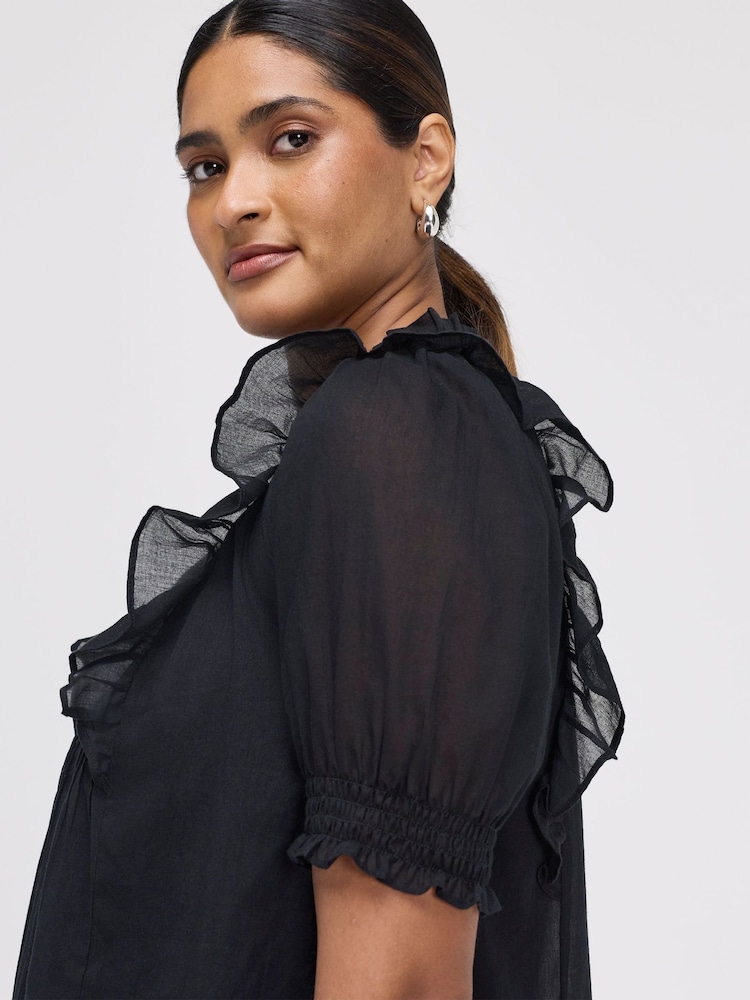 Finery Black Jolin Puff Sleeve Cotton Top - Image 2 of 4