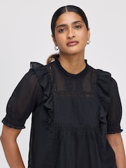Finery Black Jolin Puff Sleeve Cotton Top - Image 3 of 4